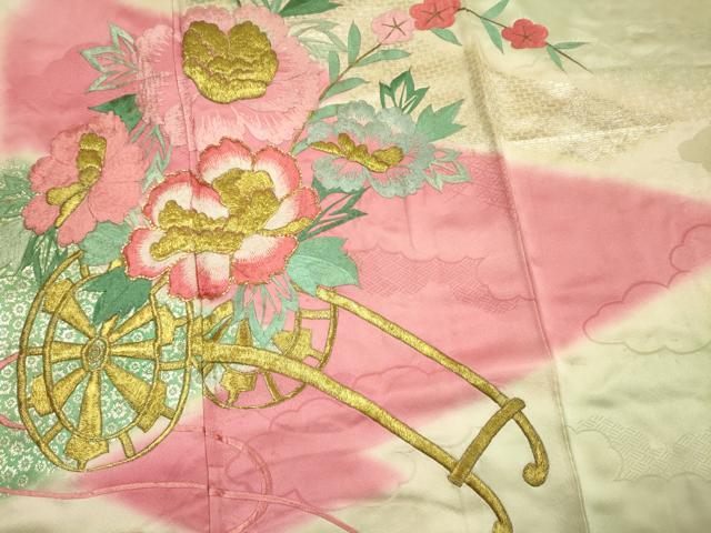 平和屋着物■豪華振袖　駒刺繍　総刺繍　花車文　暈し染め　金糸　正絹　逸品　DABG7680ya