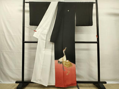 平和屋着物■中国三大刺繍　相良刺繍　黒留袖　鶴　暈し染め　金糸　正絹　逸品　DABG7683ya