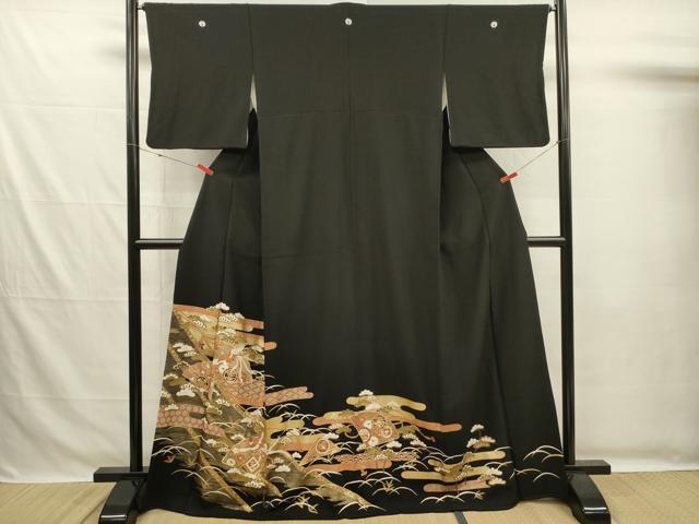 平和屋着物■豪華黒留袖　鳳凰檜扇花松文　金彩　正絹　逸品　DABG7706ya