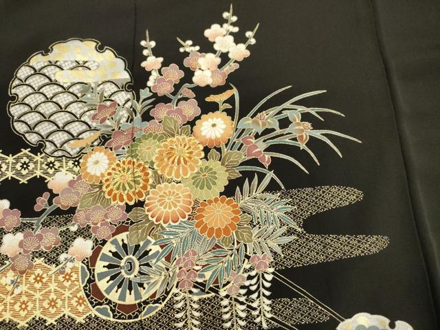 平和屋着物■豪華黒留袖　駒刺繍　雪輪花松文　枝梅　金彩　正絹　逸品　DABG7715ya