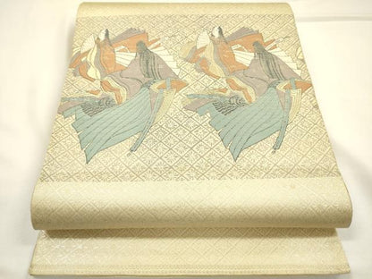 平和屋着物◎西陣　服部織物謹製　六通柄袋帯　平安人物文　こはく錦　金糸　正絹　逸品　DABG7725ya