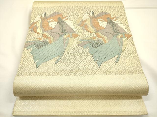 平和屋着物◎西陣　服部織物謹製　六通柄袋帯　平安人物文　こはく錦　金糸　正絹　逸品　DABG7725ya