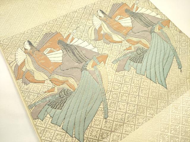 平和屋着物◎西陣　服部織物謹製　六通柄袋帯　平安人物文　こはく錦　金糸　正絹　逸品　DABG7725ya