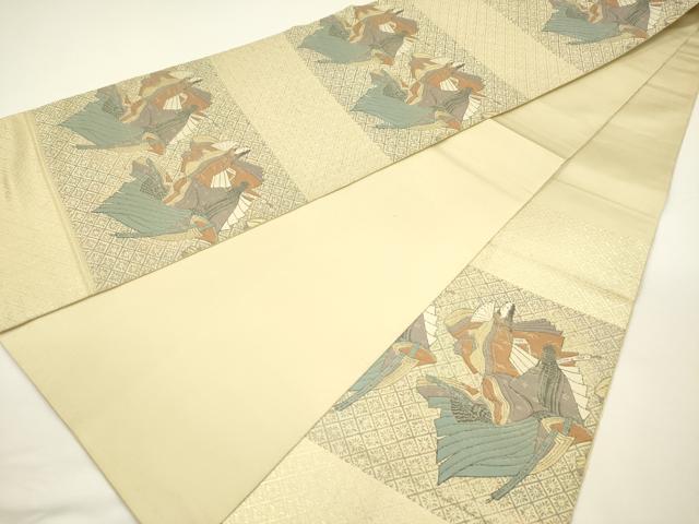 平和屋着物◎西陣　服部織物謹製　六通柄袋帯　平安人物文　こはく錦　金糸　正絹　逸品　DABG7725ya