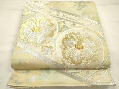 平和屋着物◎六通柄袋帯　草花文　葡萄蔦の葉　金銀糸　引箔　正絹　逸品　DABG7727ya