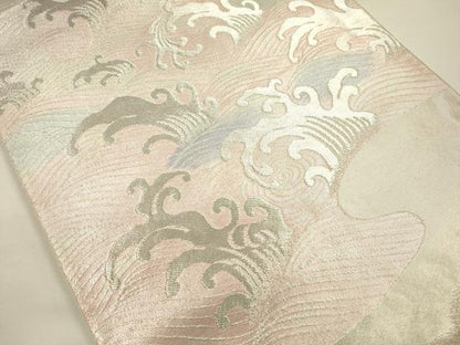 平和屋着物◎六通柄袋帯　立波文　銀糸　正絹　逸品　DABG7730ya