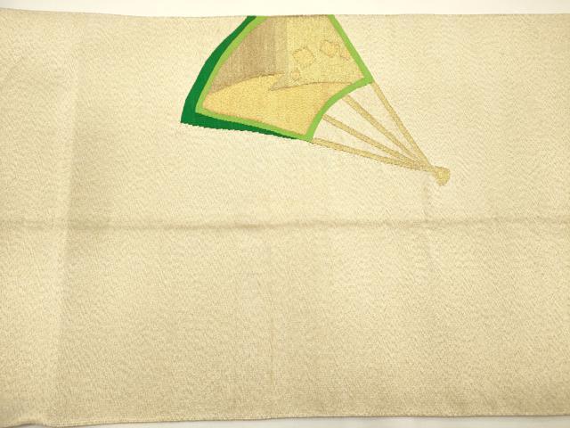 平和屋着物◎爪掻き本綴れ　八寸名古屋帯　扇面霞文　金糸　正絹　逸品　DABG7739ya