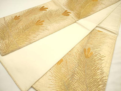 平和屋着物◎六通柄袋帯　松葉文　金糸　正絹　逸品　DABG7757ya