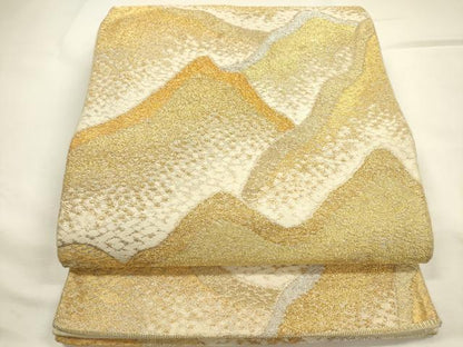 平和屋着物◎六通柄袋帯　重ね山文　金銀糸　正絹　逸品　DABG7761ya