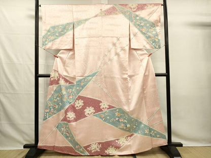 平和屋着物■訪問着　刺繍　草花文　金彩　正絹　逸品　DABG7814ya