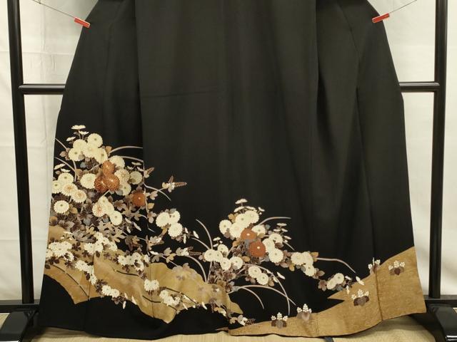 平和屋着物■豪華黒留袖　駒刺繍　菊尽くし　金彩　正絹　逸品　DABG7829ya
