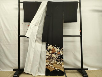 平和屋着物■豪華黒留袖　駒刺繍　菊尽くし　金彩　正絹　逸品　DABG7829ya