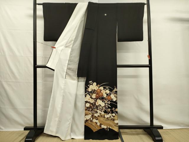 平和屋着物■豪華黒留袖　駒刺繍　菊尽くし　金彩　正絹　逸品　DABG7829ya