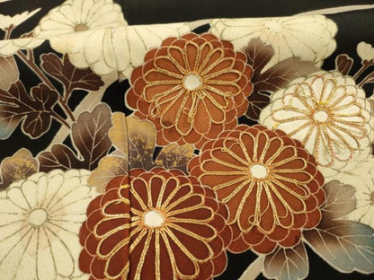 平和屋着物■豪華黒留袖　駒刺繍　菊尽くし　金彩　正絹　逸品　DABG7829ya
