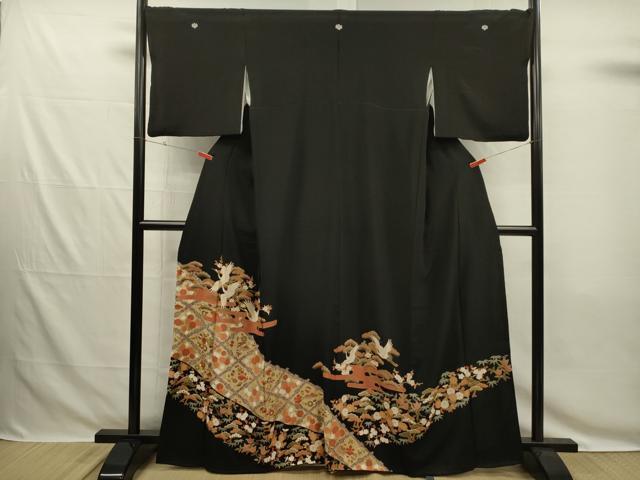 平和屋着物■豪華黒留袖　駒刺繍　飛鶴花松文　宝尽くし　金彩　正絹　逸品　DABG7830ya