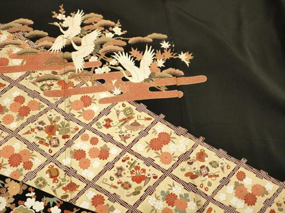 平和屋着物■豪華黒留袖　駒刺繍　飛鶴花松文　宝尽くし　金彩　正絹　逸品　DABG7830ya