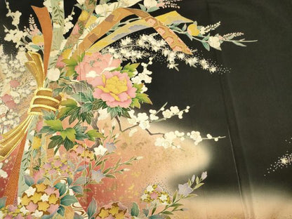 平和屋着物■豪華黒留袖　作家物　束ね熨斗花文　暈し染め　金彩　正絹　逸品　DABG7839ya