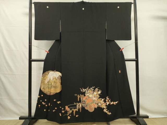 平和屋着物■豪華黒留袖　作家物　駒刺繍　飛鶴花車文　金彩　正絹　逸品　DABG7845ya