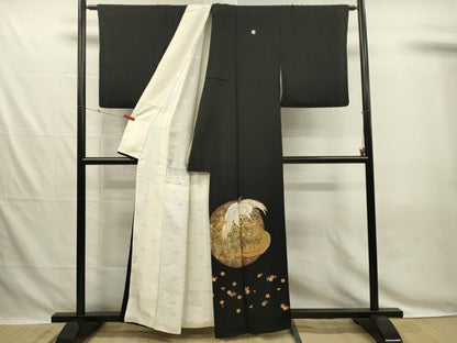 平和屋着物■豪華黒留袖　作家物　駒刺繍　飛鶴花車文　金彩　正絹　逸品　DABG7845ya