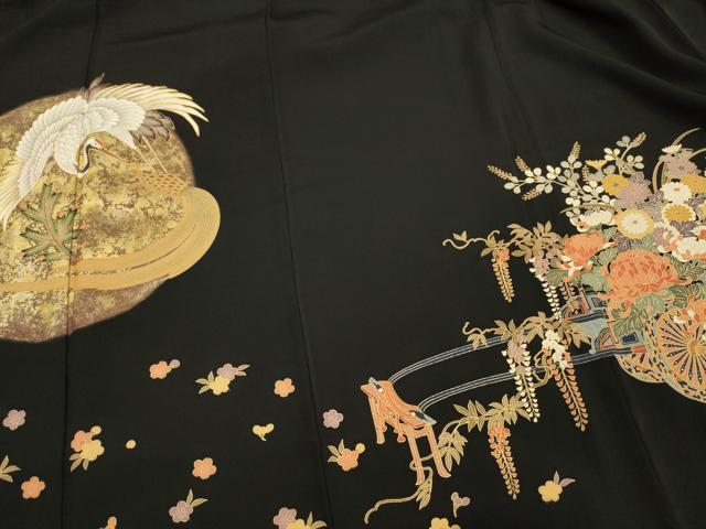平和屋着物■豪華黒留袖　作家物　駒刺繍　飛鶴花車文　金彩　正絹　逸品　DABG7845ya