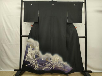 平和屋着物■豪華黒留袖　刺繍　御所車花文　暈し染め　金銀彩　正絹　逸品　DABG7846ya