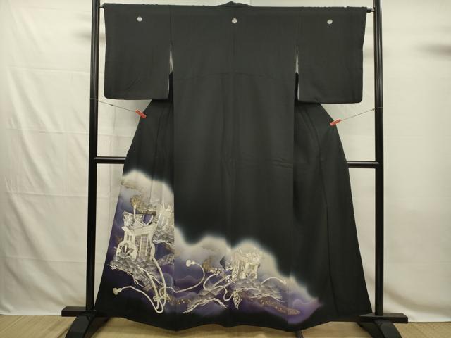 平和屋着物■豪華黒留袖　刺繍　御所車花文　暈し染め　金銀彩　正絹　逸品　DABG7846ya