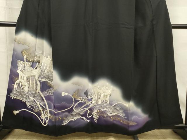 平和屋着物■豪華黒留袖　刺繍　御所車花文　暈し染め　金銀彩　正絹　逸品　DABG7846ya