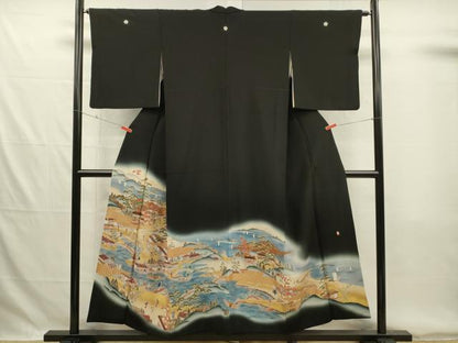 平和屋着物■豪華黒留袖　作家物　風景人物花松文　枝梅　暈し染め　金彩　正絹　逸品　DABG7855ya