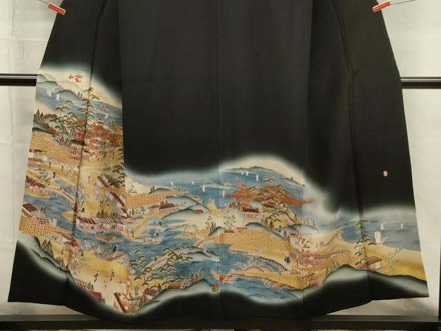 平和屋着物■豪華黒留袖　作家物　風景人物花松文　枝梅　暈し染め　金彩　正絹　逸品　DABG7855ya