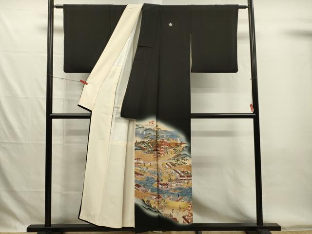 平和屋着物■豪華黒留袖　作家物　風景人物花松文　枝梅　暈し染め　金彩　正絹　逸品　DABG7855ya