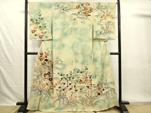 平和屋着物■訪問着　刺繍　立波草花文　暈し染め　銀糸　正絹　逸品　DABG7860ya