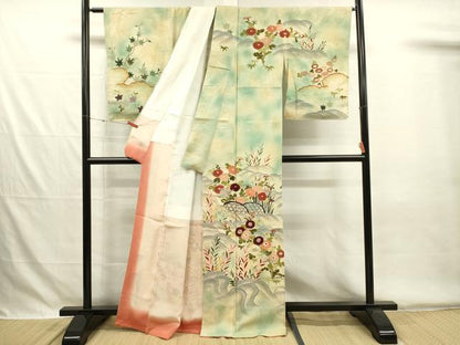 平和屋着物■訪問着　刺繍　立波草花文　暈し染め　銀糸　正絹　逸品　DABG7860ya