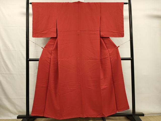 平和屋着物■上質な色無地　霞地紋　深緋色　正絹　逸品　DABG7881ya