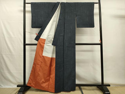 平和屋着物■上質な紬　幾何学文　反端付き　正絹　逸品　DABG7894ya