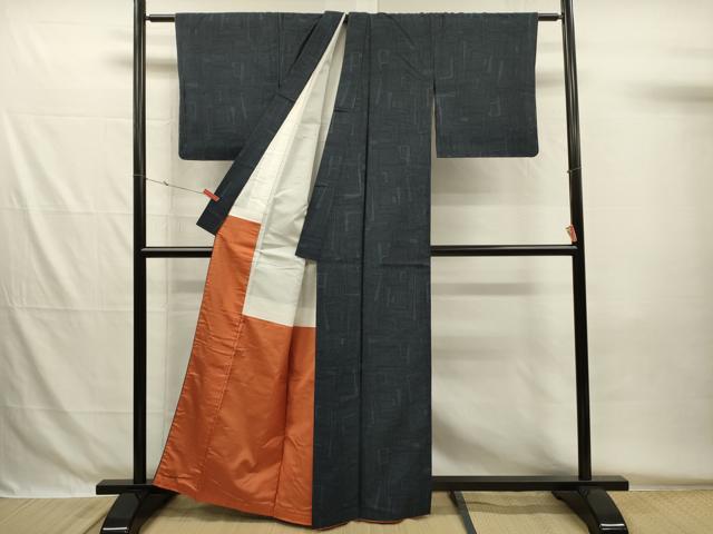 平和屋着物■上質な紬　幾何学文　反端付き　正絹　逸品　DABG7894ya