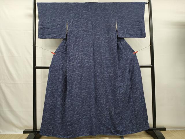 平和屋着物■上質な小紋　藍　型染め　鳳凰花唐草文　正絹　逸品　DABG7905ya