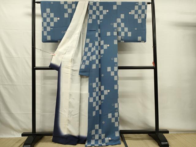 平和屋着物■上質な小紋　市松花文　正絹　逸品　DABG7913ya