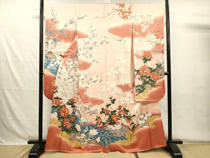平和屋着物■豪華振袖　孔雀花文　鴛鴦　白鷺　暈し染め　金彩　正絹　逸品　DABG7938ya