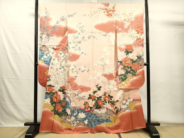 平和屋着物■豪華振袖　孔雀花文　鴛鴦　白鷺　暈し染め　金彩　正絹　逸品　DABG7938ya