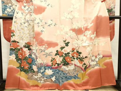 平和屋着物■豪華振袖　孔雀花文　鴛鴦　白鷺　暈し染め　金彩　正絹　逸品　DABG7938ya