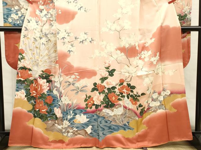 平和屋着物■豪華振袖　孔雀花文　鴛鴦　白鷺　暈し染め　金彩　正絹　逸品　DABG7938ya