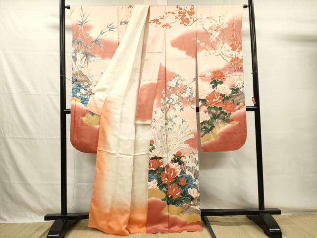 平和屋着物■豪華振袖　孔雀花文　鴛鴦　白鷺　暈し染め　金彩　正絹　逸品　DABG7938ya