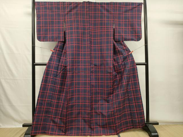 平和屋着物■本場縞大島紬　格子文　正絹　逸品　DABG7941ya