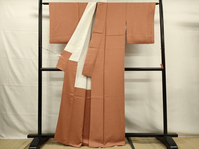平和屋着物■本草木染作家　瑞寶　色無地　霞地紋　駱駝色　正絹　逸品　DABG7944ya