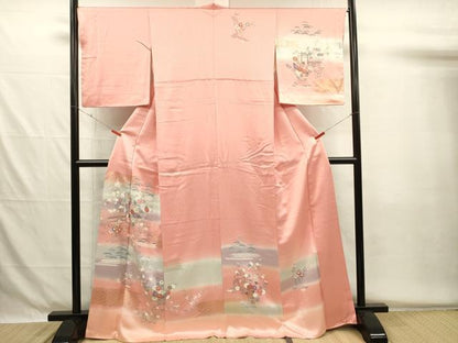 平和屋着物■訪問着　渡橋風景花文　暈し染め　金彩　正絹　逸品　DABG7951ya