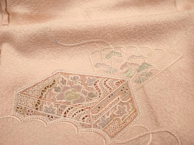 平和屋着物■中国三大刺繍　スワトウ刺繍　汕頭刺繍　総刺繍　色留訪問着　檜扇花文箱文　正絹　逸品　DABG7969ya