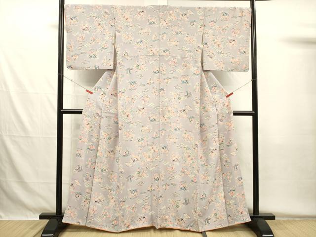 平和屋着物■上質な小紋　型染め　風景扇面花文　正絹　逸品　DABG7974ya