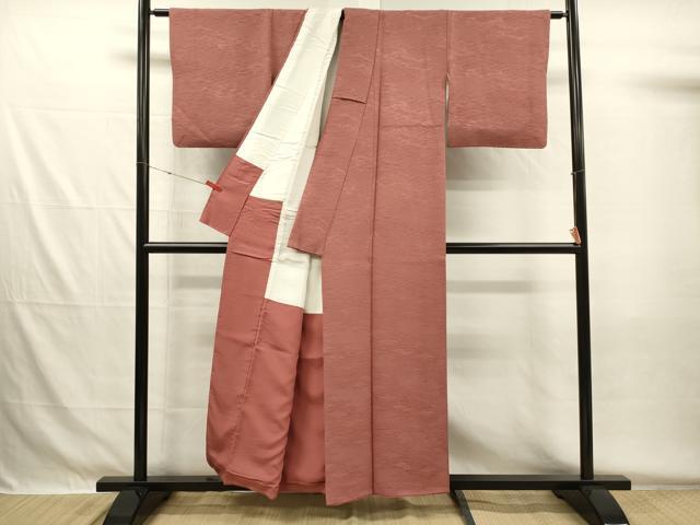 平和屋着物■上質な色無地　青海波地紋　蘇芳香色　正絹　逸品　DABG7975ya
