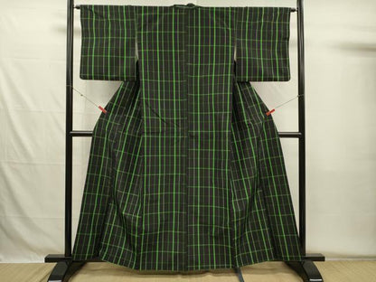 平和屋着物■本場縞大島紬　格子　正絹　逸品　DABG7984ya