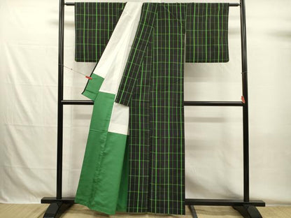 平和屋着物■本場縞大島紬　格子　正絹　逸品　DABG7984ya